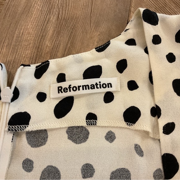 Reformation Drea Dress Ink Blot Polka Dot Puff Sleeve‎ Dress - Picture 5 of 8